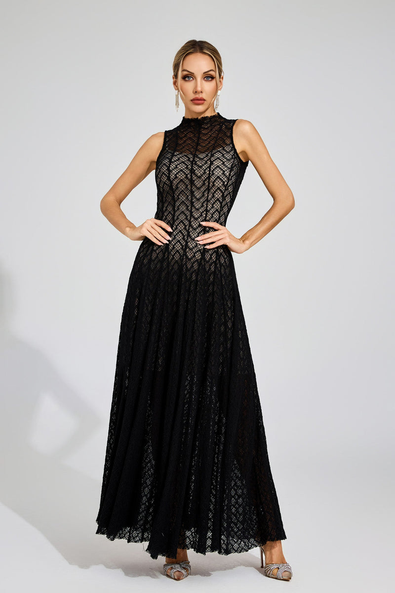 Eryndel Lace Sleeveless Maxi Dress In Black