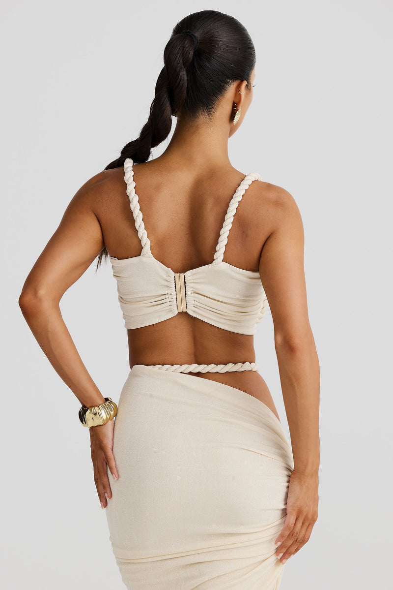 Marella Swimsuit Braided Suspender Top Slit Skirt Set In Apricot