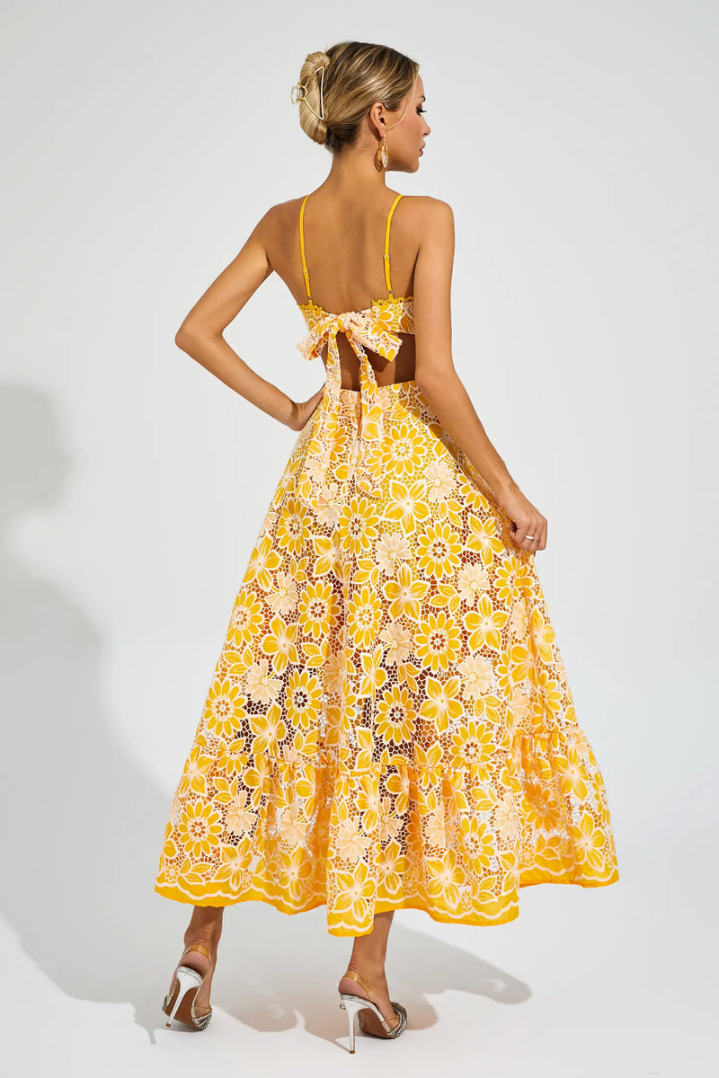 Dacre Cutout Halter Dress In Yellow