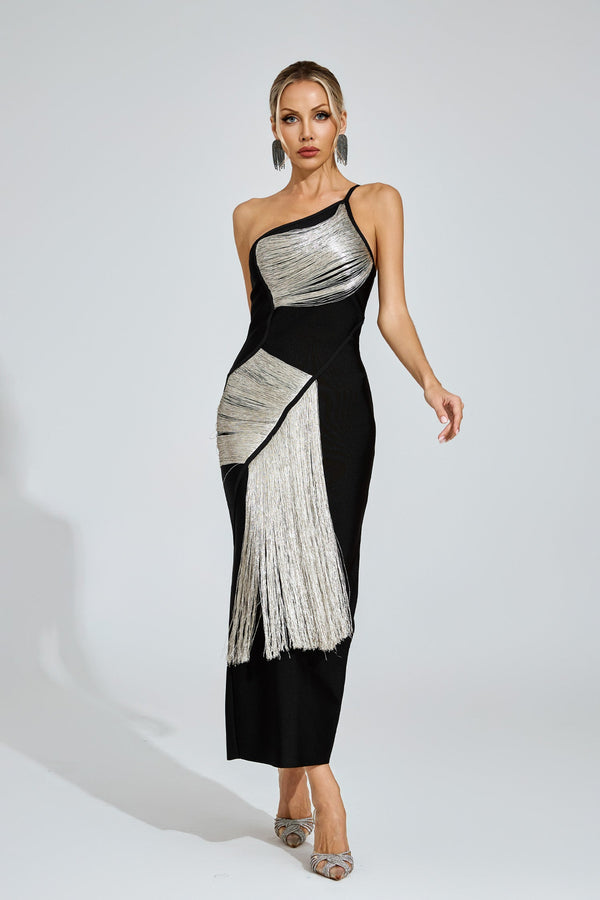 Saphira One Shoulder Bandage Maxi Dress In Black