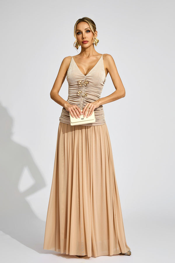 Feldrin Ruched Suspender Set In Beige