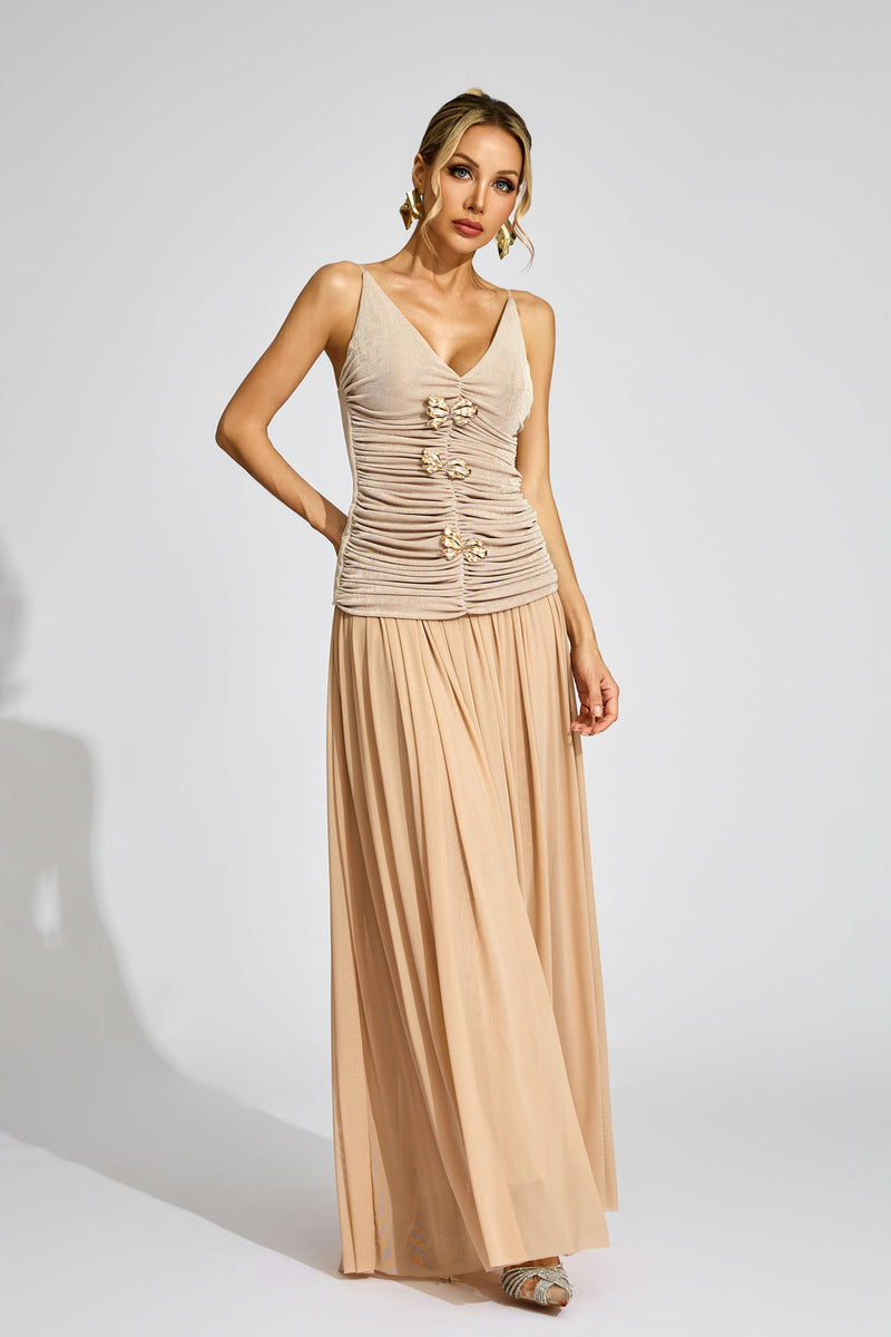 Feldrin Ruched Suspender Set In Beige