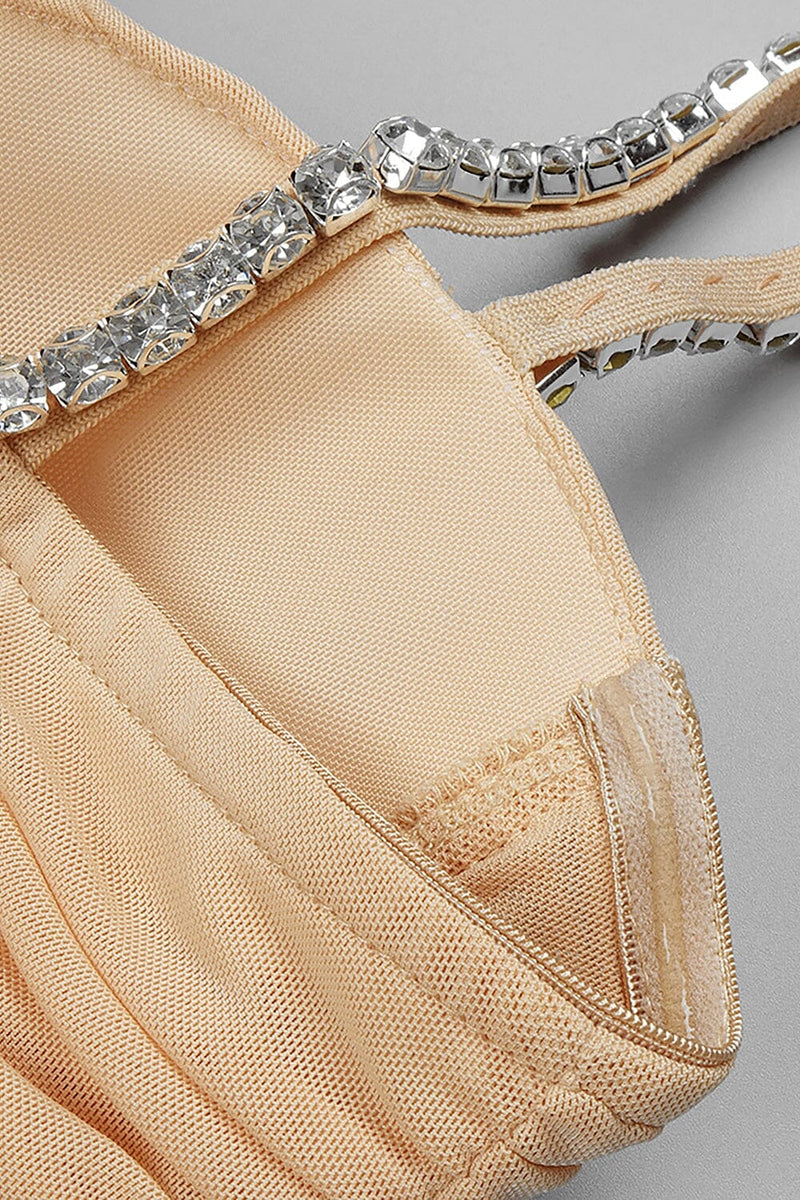 Rikiny Nude Strappy Sequins Embellished Mesh Midi Dress