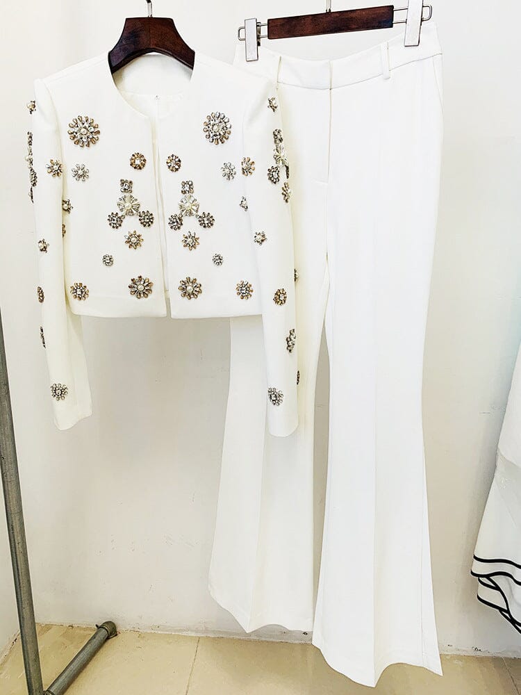 Jeneen Embellished Beaded Jacket Set In White