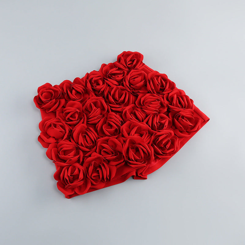 Tova 3D Flower Embellished Skirt In Red
