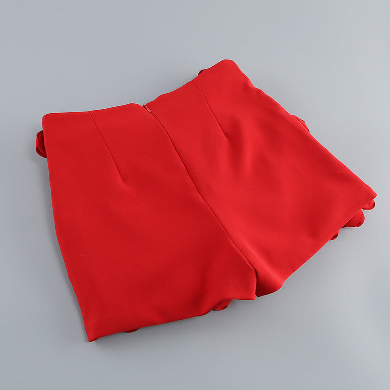 Tova 3D Flower Embellished Skirt In Red