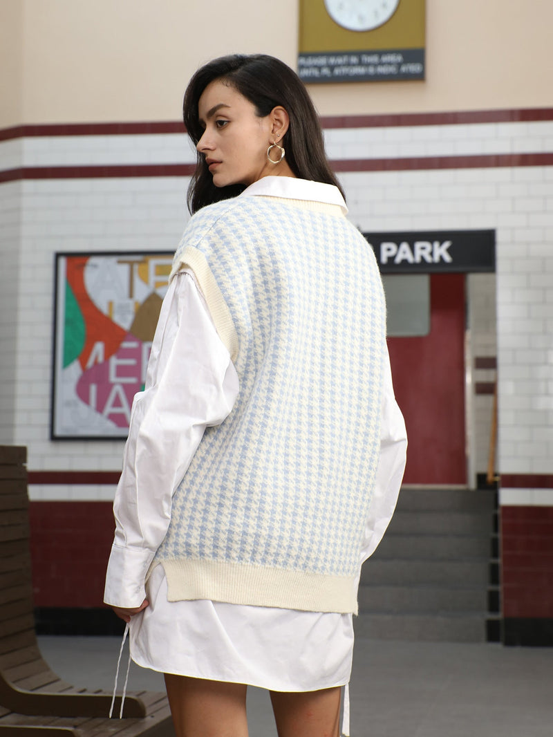 Knitted Plaid V-Neck Sweater Vest