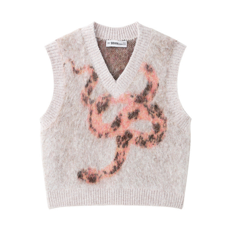 V-Neck Bristle Effect Jacquard Vest