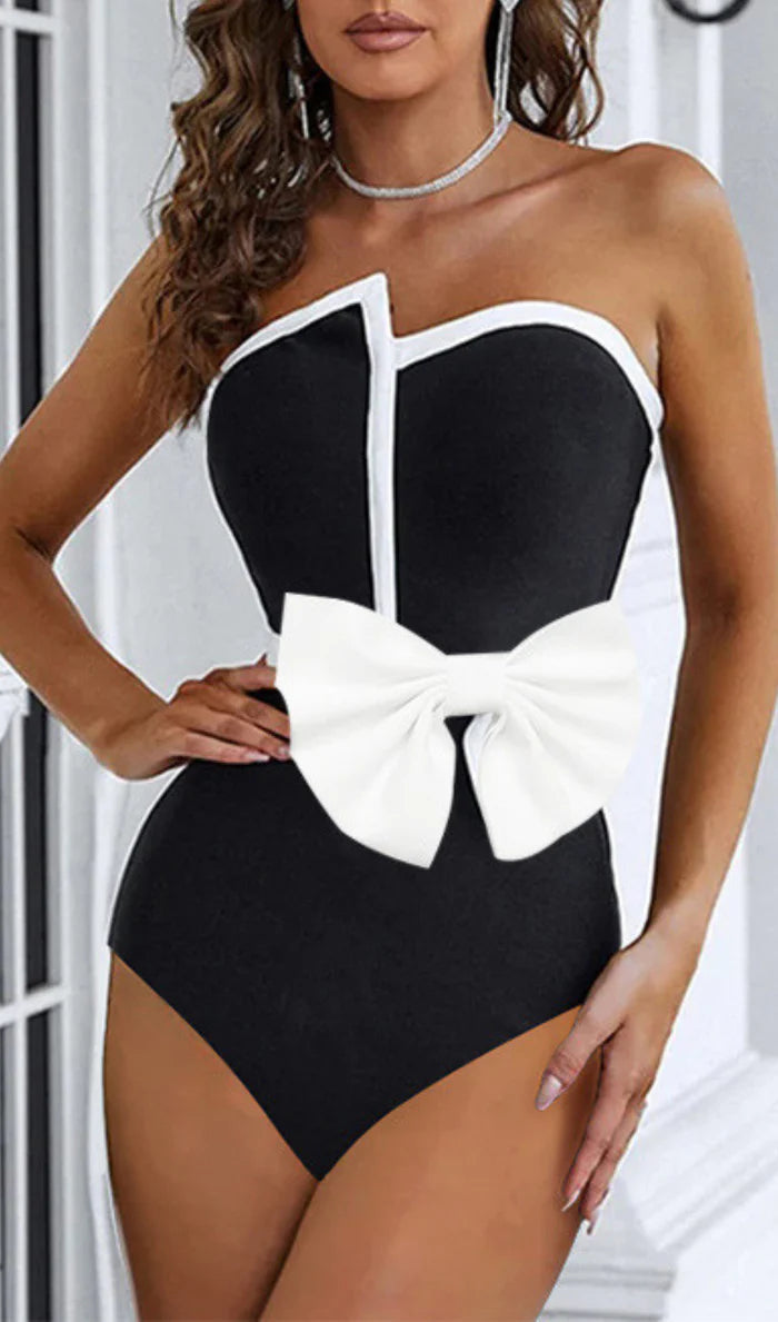 Vazada Off Shoulder Bow Tie One Piece Swimsuit