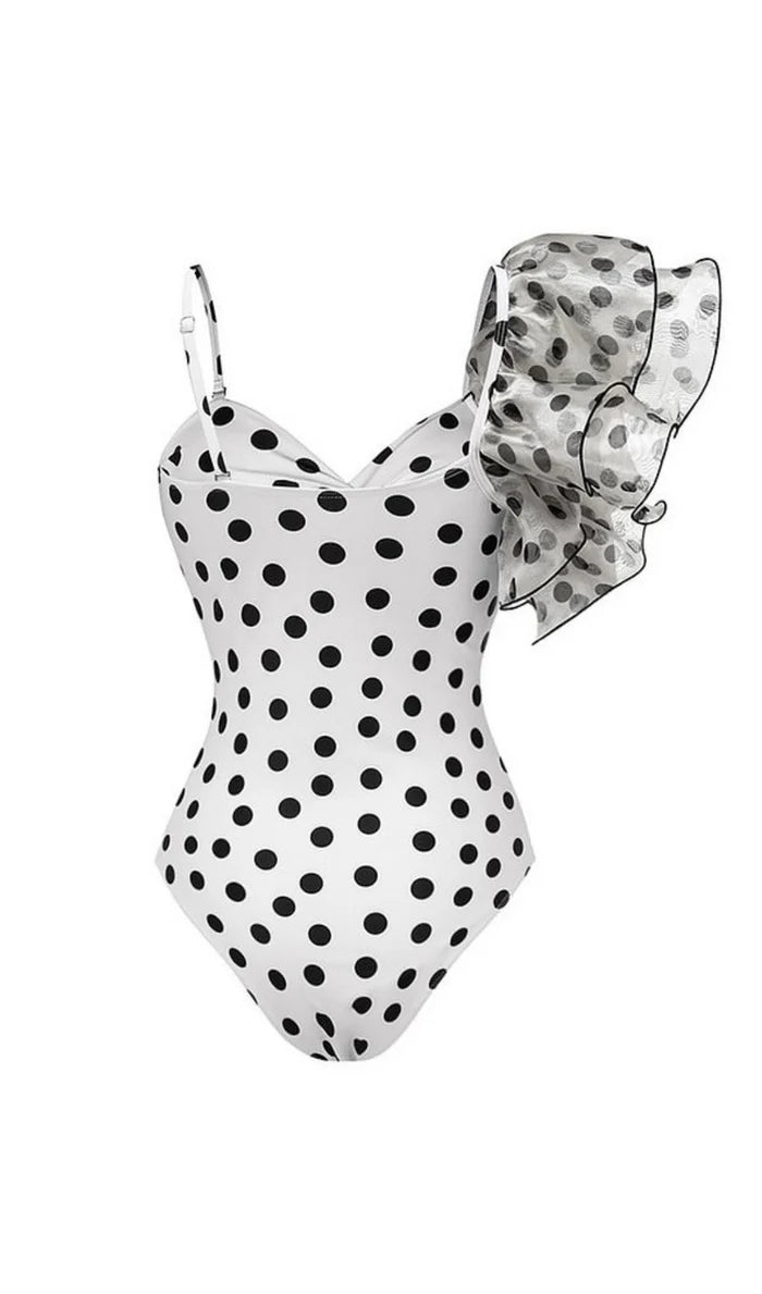 Keira One-Shoulder Ruffles Polka Dots Swimwear