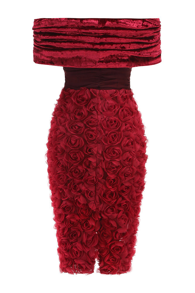 Beroe Off-shoulder Floral Embellished Midi Dress