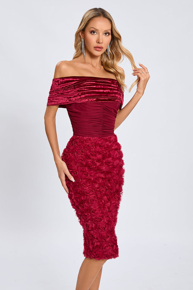 Beroe Off-shoulder Floral Embellished Midi Dress