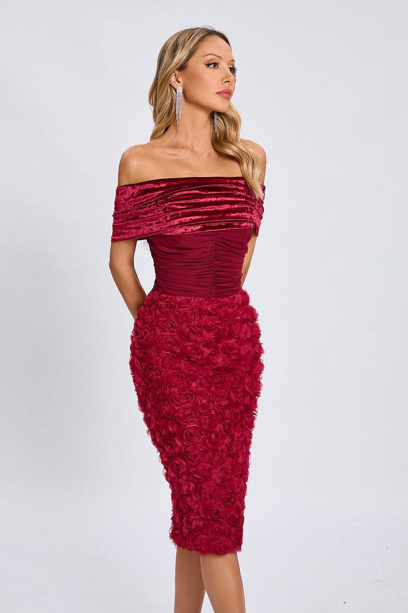 Beroe Off-shoulder Floral Embellished Midi Dress