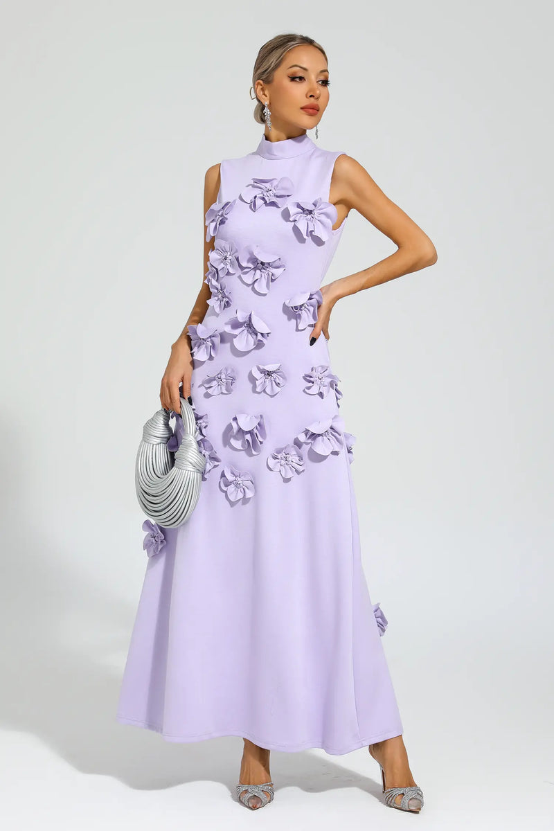 Hank Rose Flower Maxi Dress In Purple