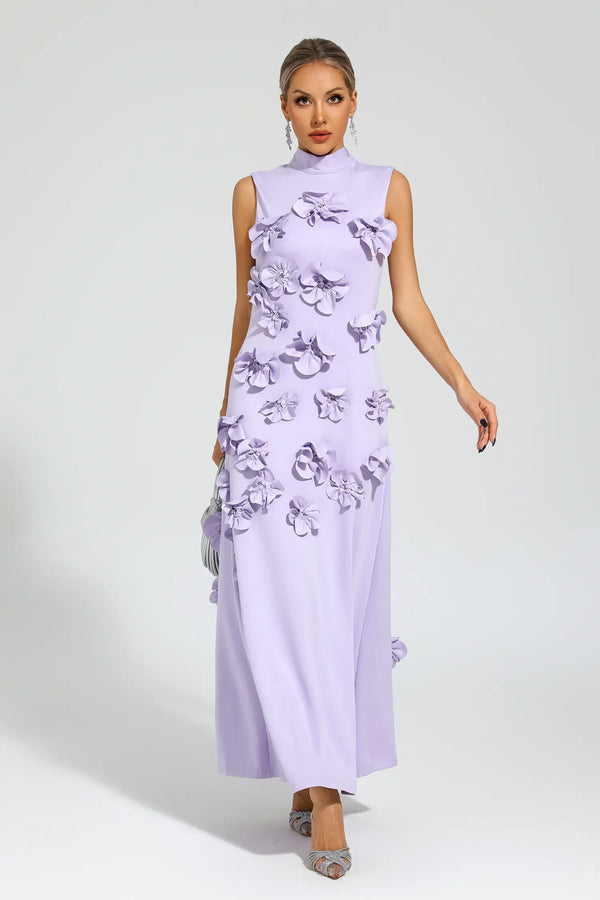 Hank Rose Flower Maxi Dress In Purple