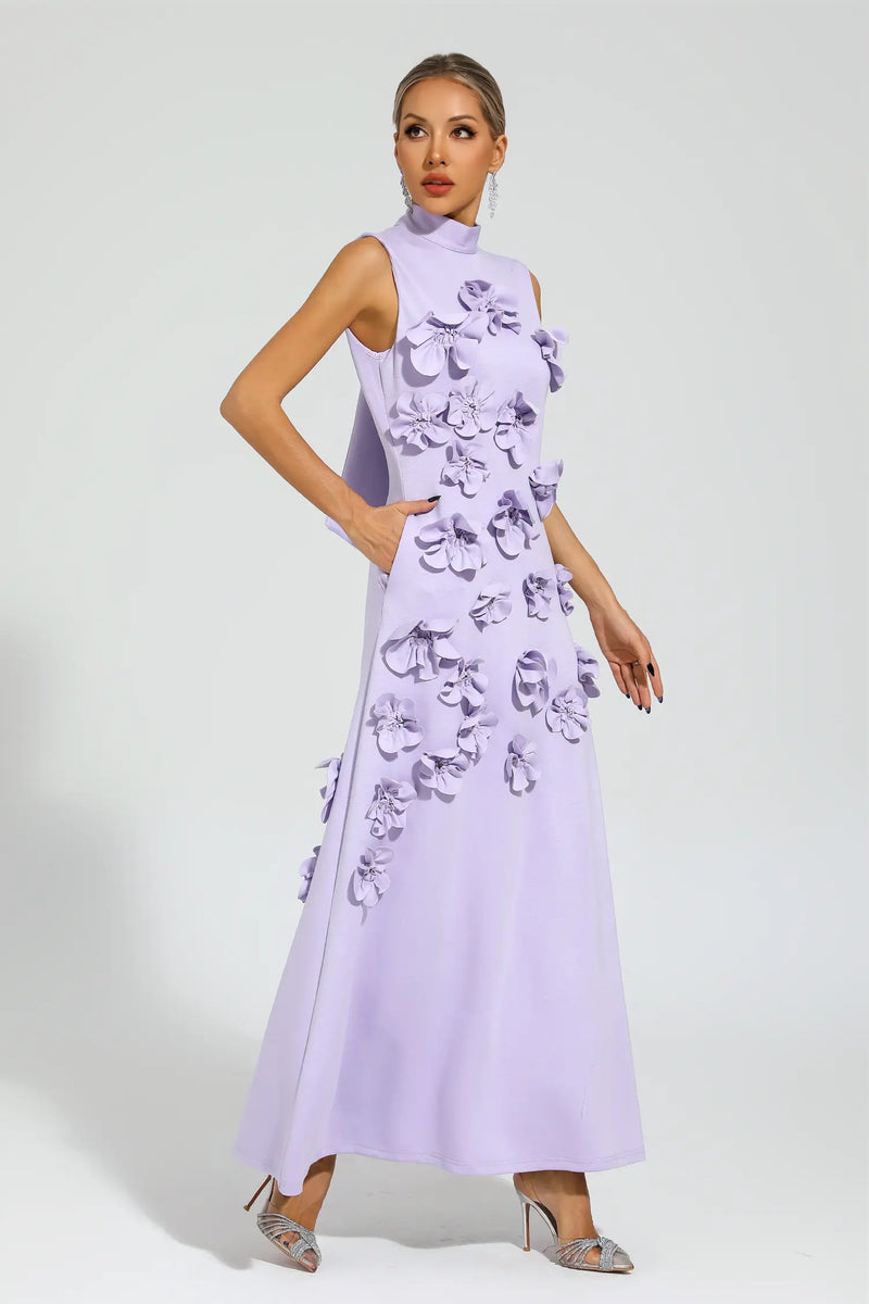 Hank Rose Flower Maxi Dress In Purple