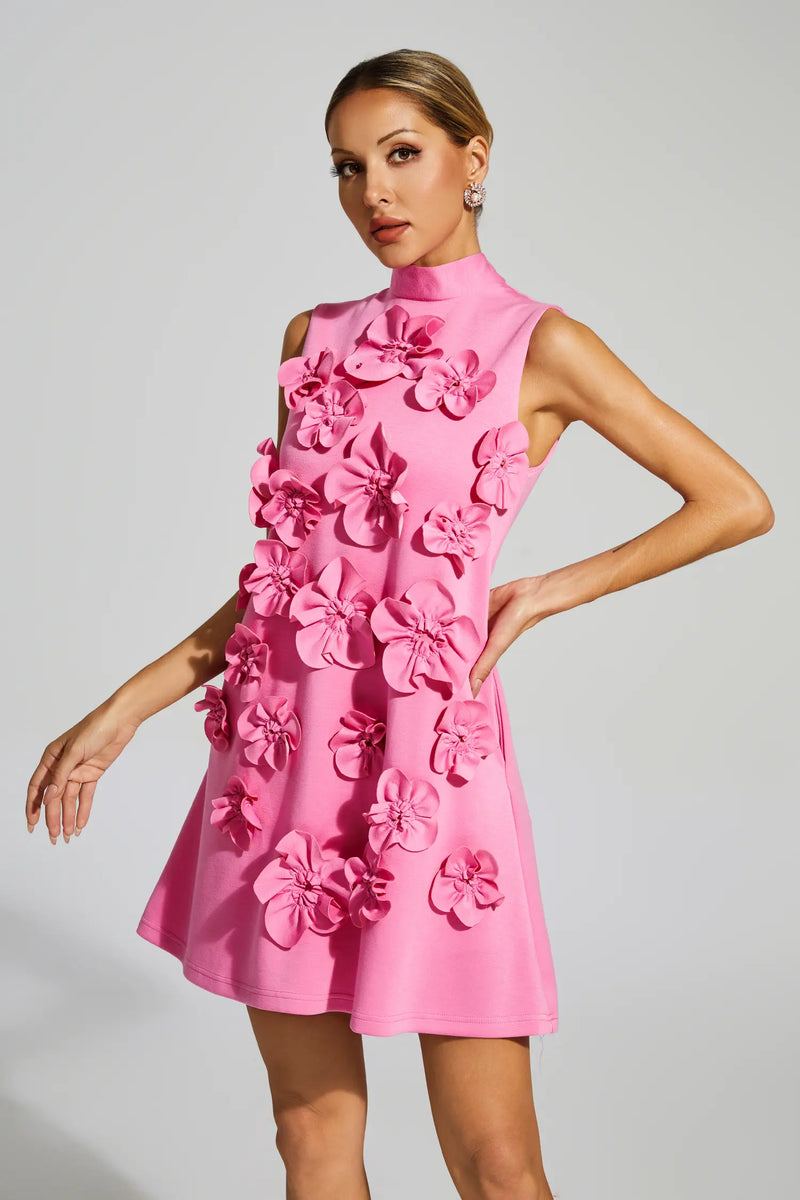 Allaire Rose Flower Mini Dress Rose Red