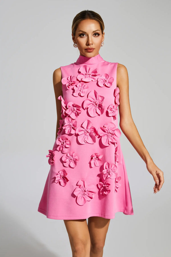 Allaire Rose Flower Mini Dress Rose Red