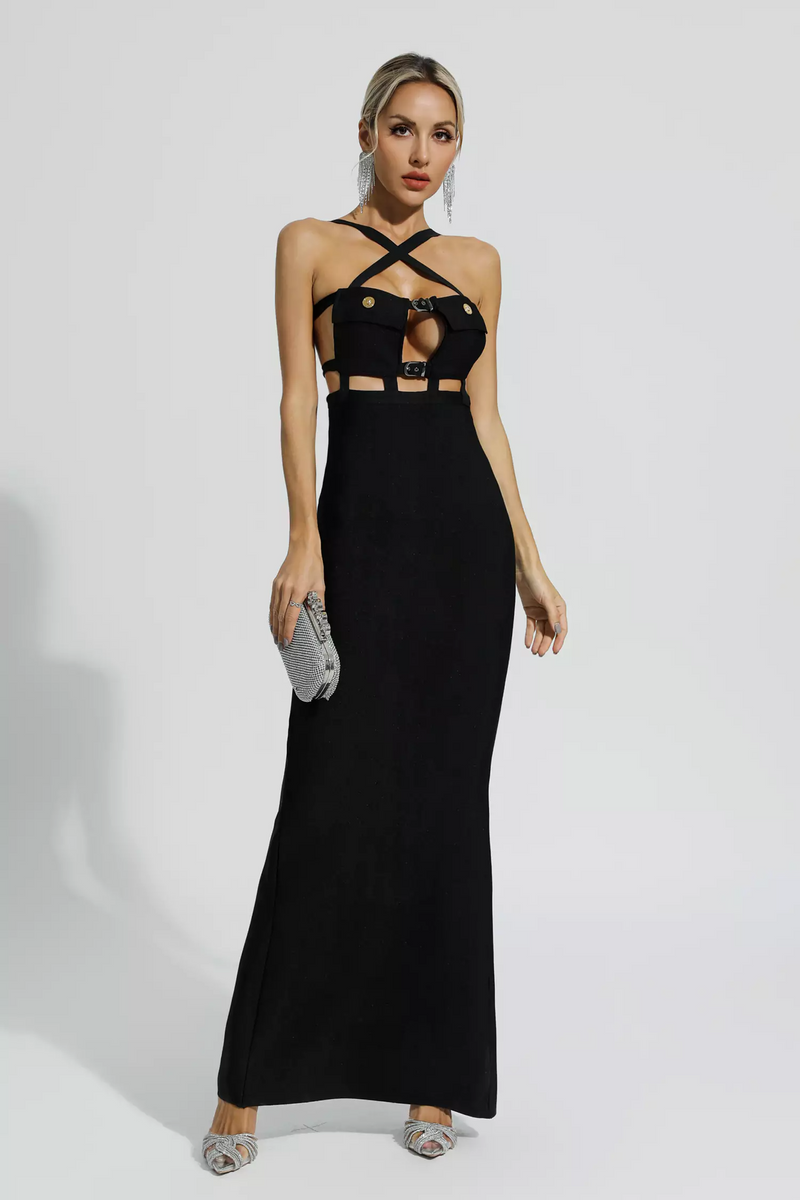 Remy Cross Halter Pocket Bandage Maxi Dress