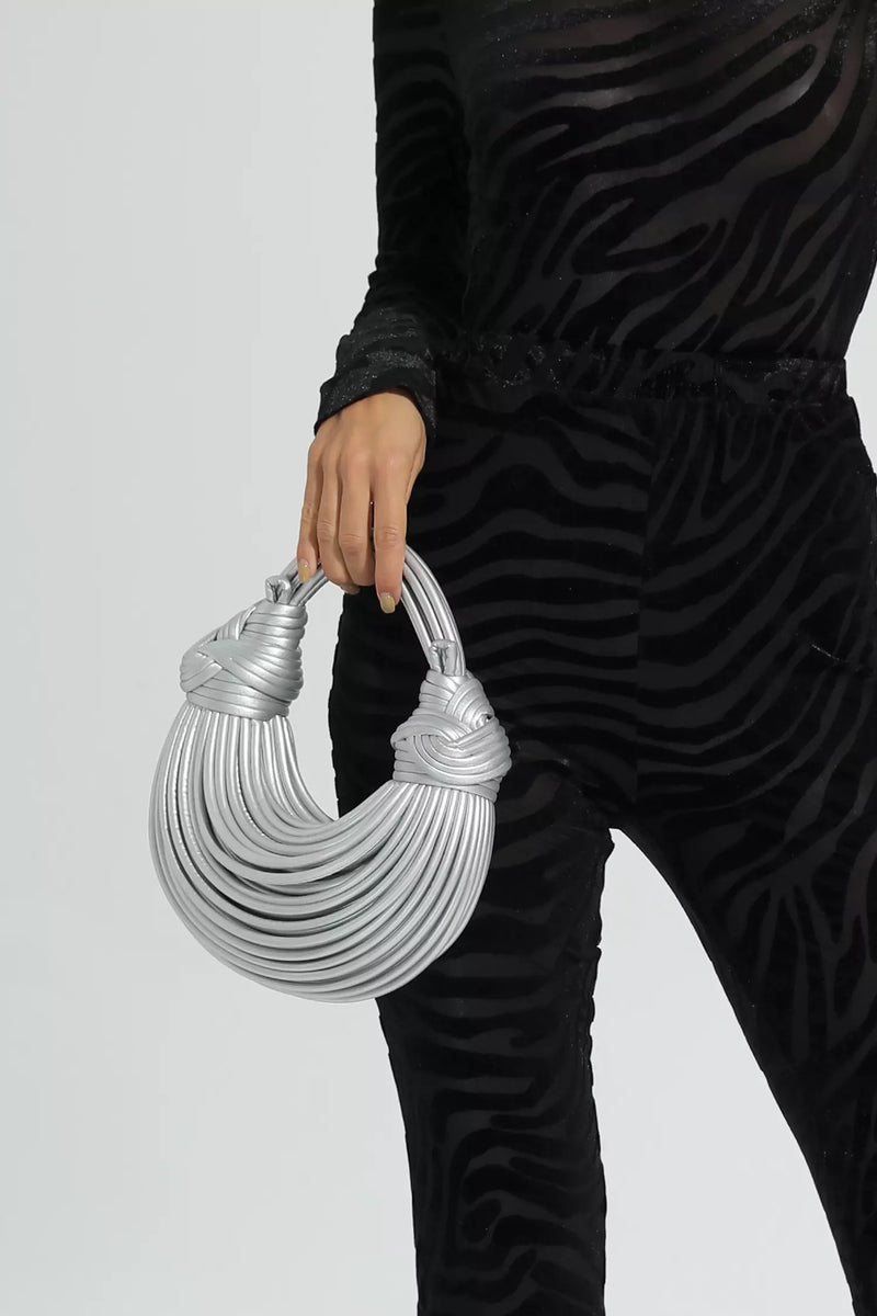 Naelthar Silver PU Knotted Bag