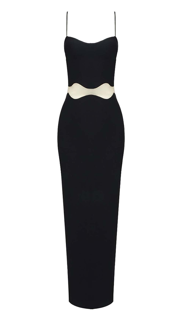 Nyellie Scalloped Mesh Insert Maxi Dress In Black