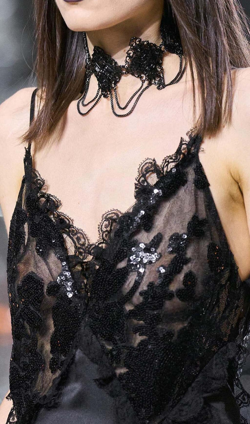 Lori Ruffled Silk Satin Maxi Dress In Black