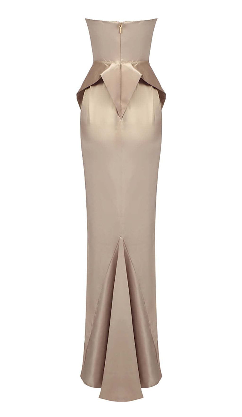 Brandina Satin Strapless Mermaid Maxi Dress In Beige