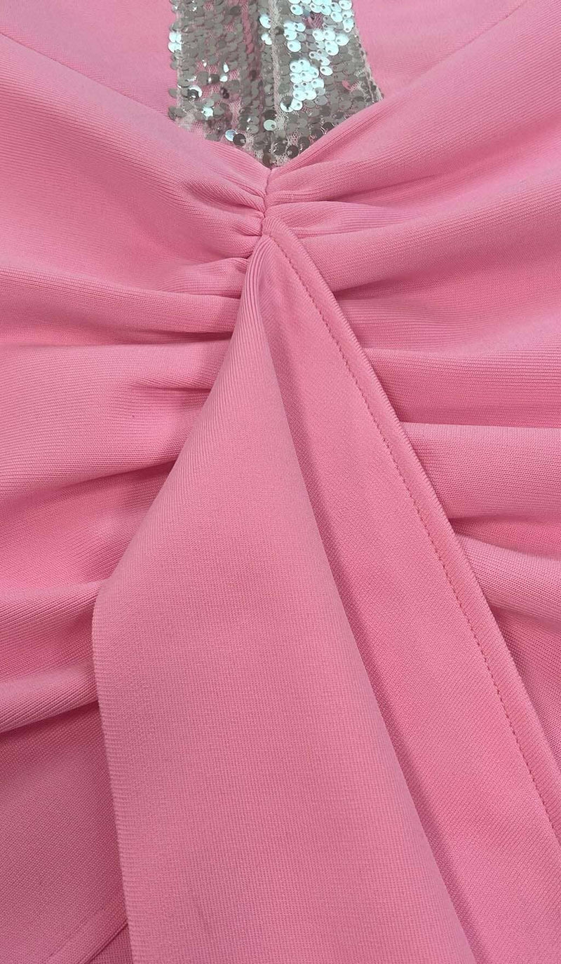 Vergene Strass Embellished Ruched Mini Dress In Pink