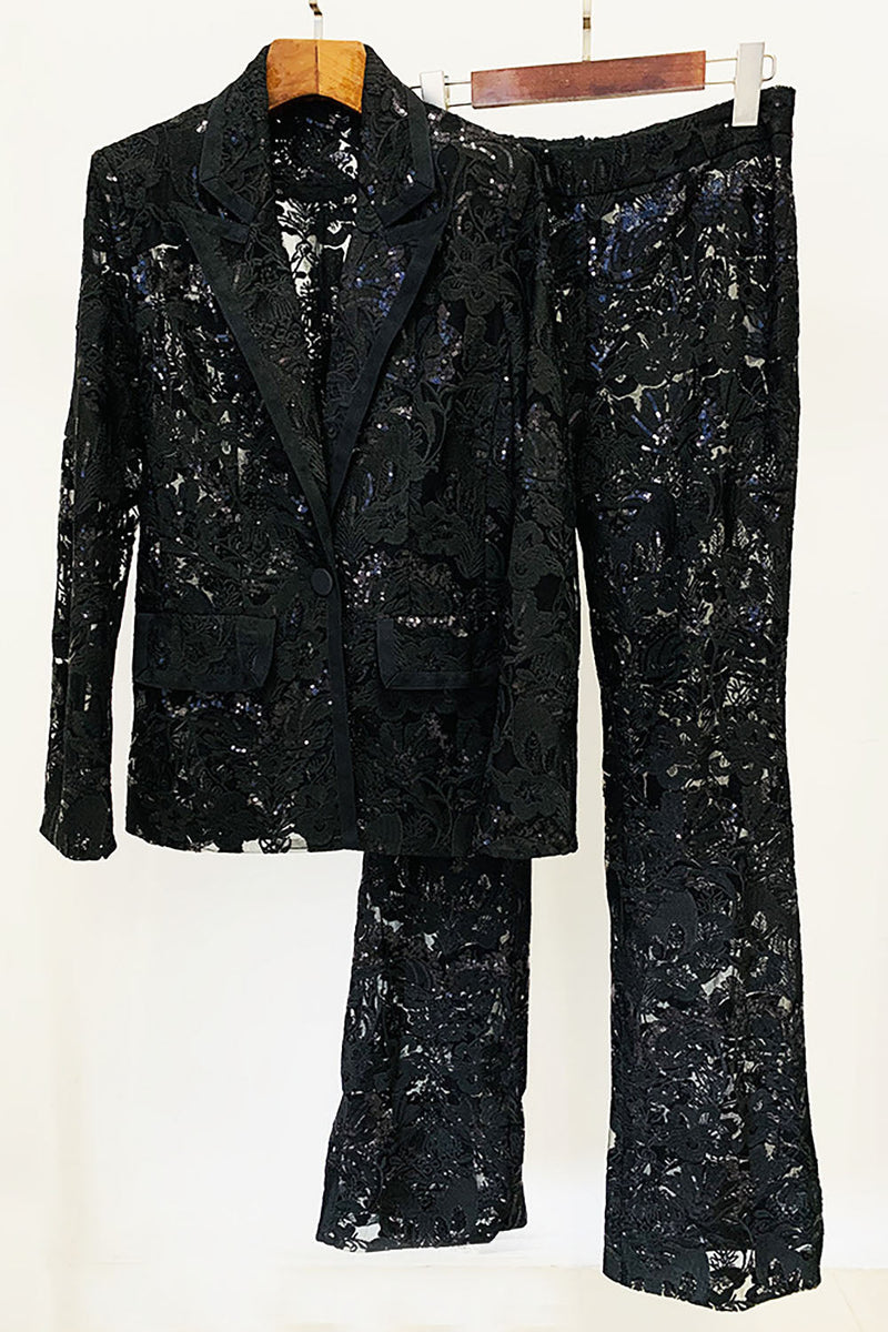 Benita Sequin-embroidered Blazer Flared Pants Set