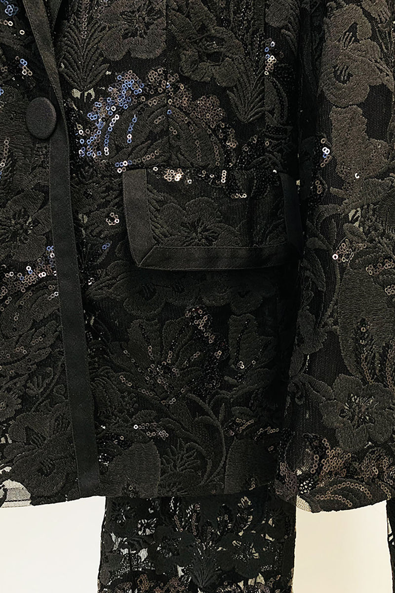 Benita Sequin-embroidered Blazer Flared Pants Set