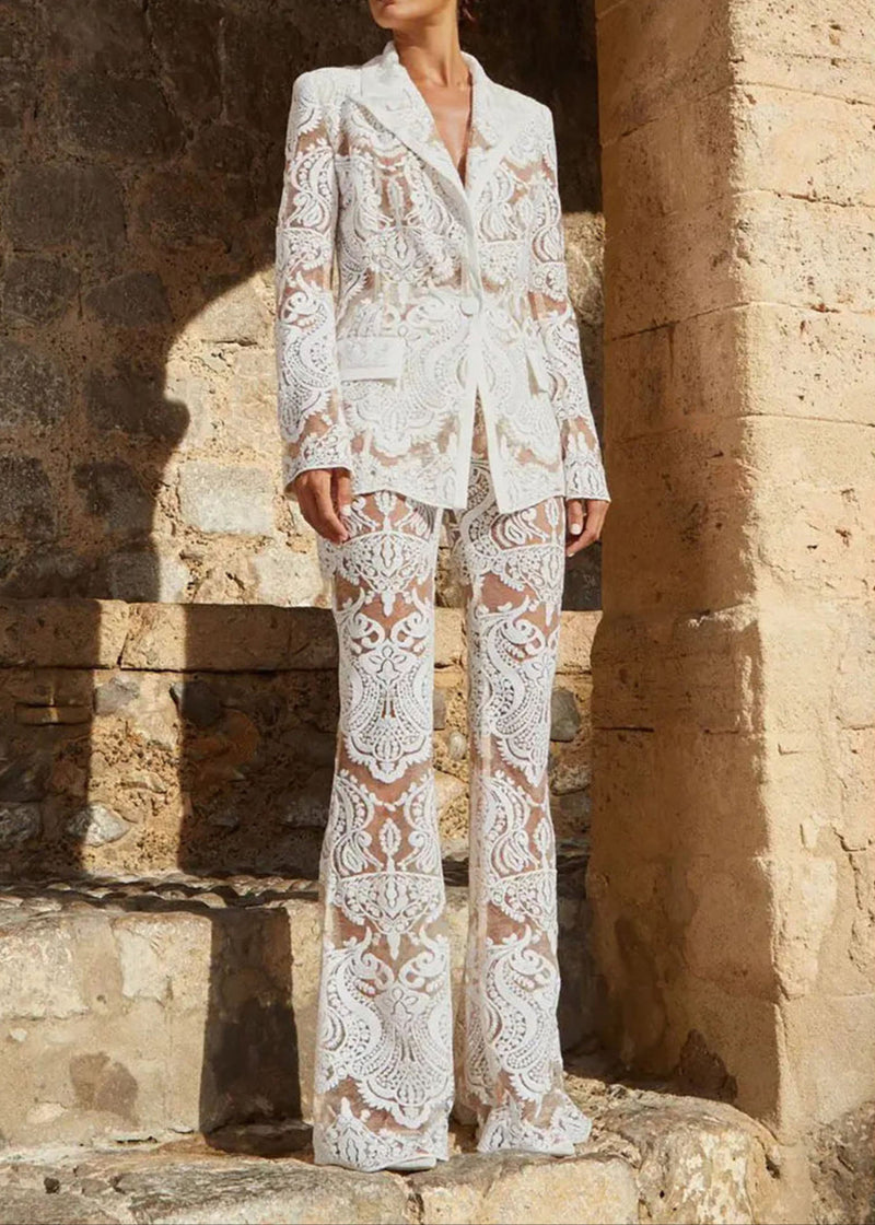 Benita Sequin-embroidered Blazer Flared Pants Set