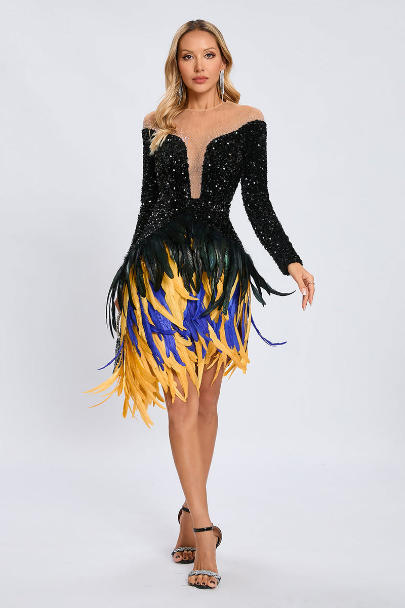 Canika Sequin Feather-Embellished Mini Dress