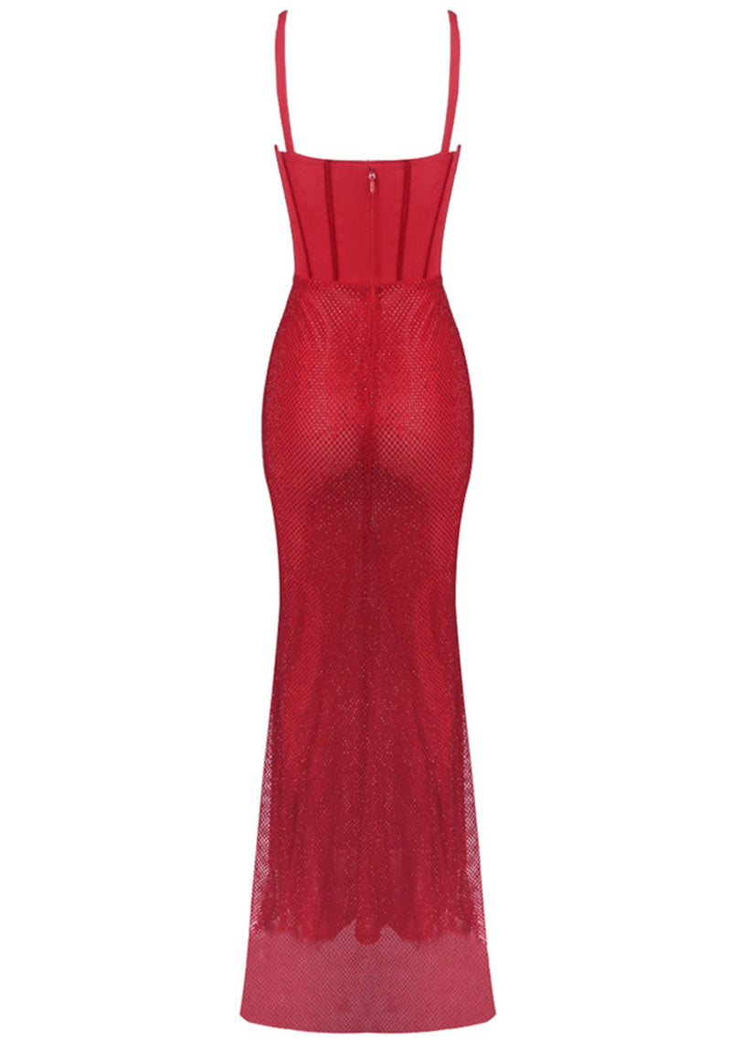 Ratana Sequin Corset Sparkly Maxi Dress In Red