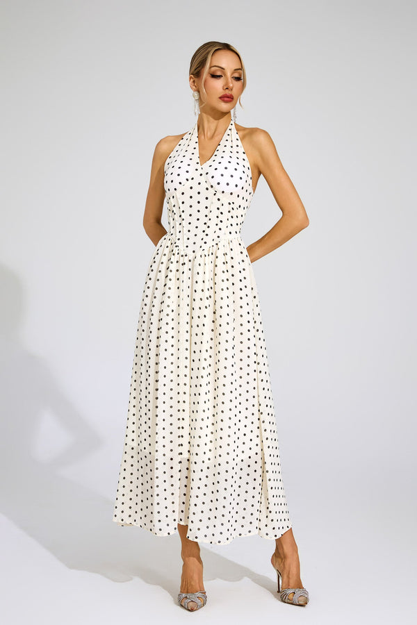 Laelith Polka Dot Halter Dress In White