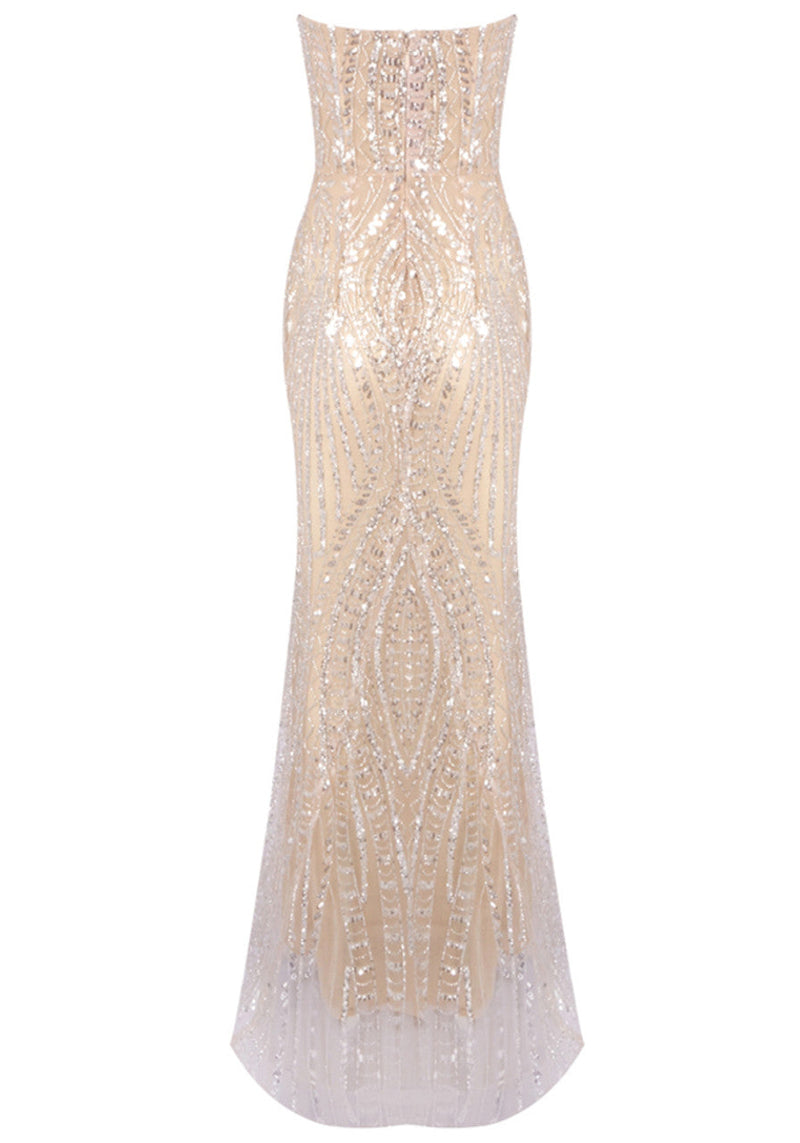 Elyzor Strapless Crystal Sequin Maxi Dress In Nude