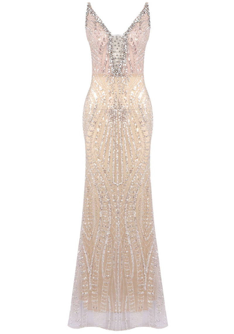 Elyzor Strapless Crystal Sequin Maxi Dress In Nude