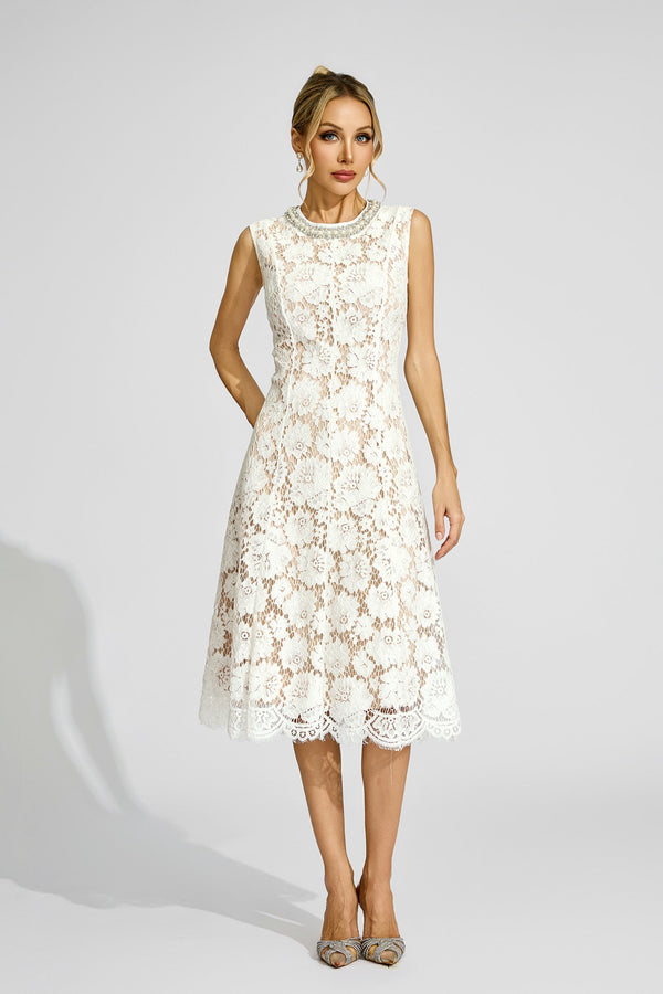 Fyraza Lace Embellished Maxi Dress In White
