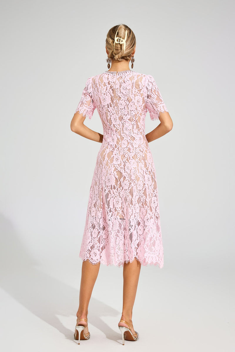 Fyrene Cutout Lace Midi Dress In Pink