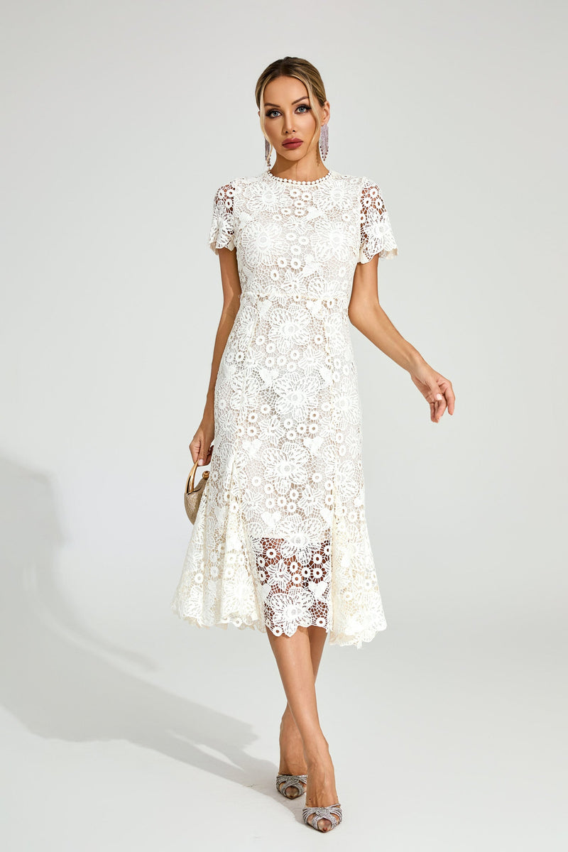 Daldris Lace Mermaid Dress In Apricot