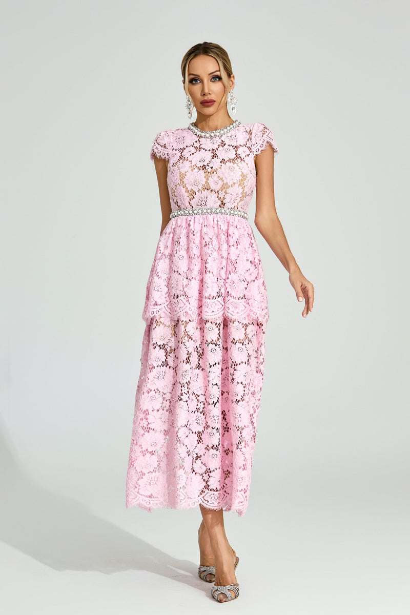 Fyraza Lace Embellished Maxi Dress In Pink