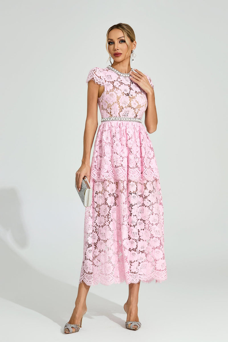 Fyraza Lace Embellished Maxi Dress In Pink