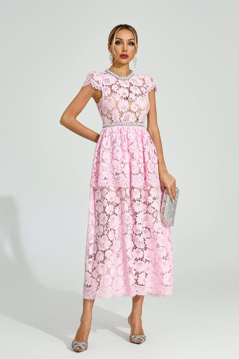 Fyraza Lace Embellished Maxi Dress In Pink