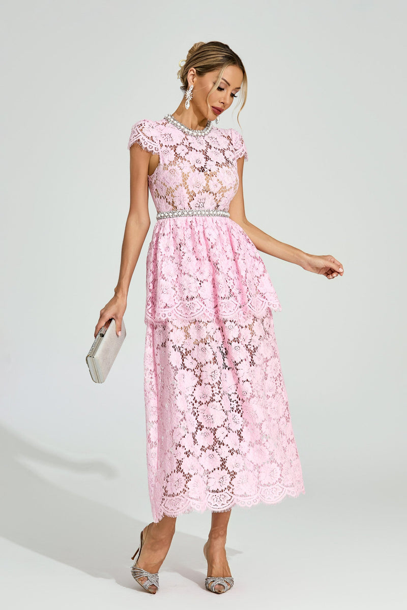 Fyraza Lace Embellished Maxi Dress In Pink