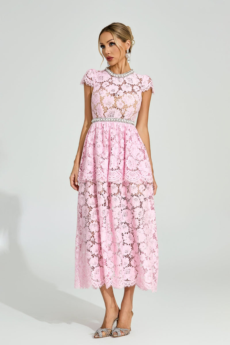 Fyraza Lace Embellished Maxi Dress In Pink