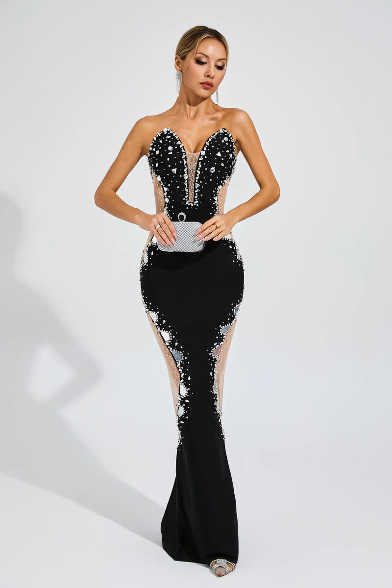 Stiorra Diamond Mesh Bandage Dress In Black