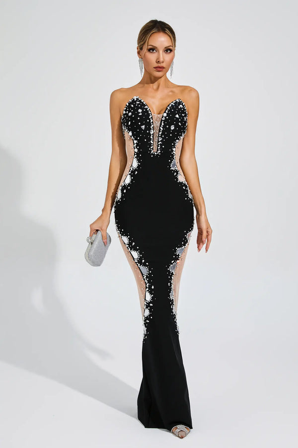 Stiorra Diamond Mesh Bandage Dress In Black