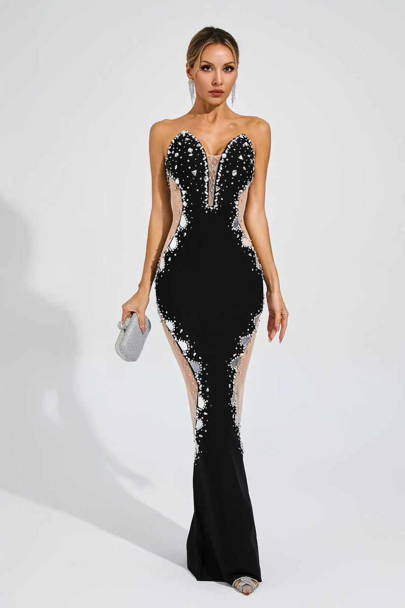 Stiorra Diamond Mesh Bandage Dress In Black