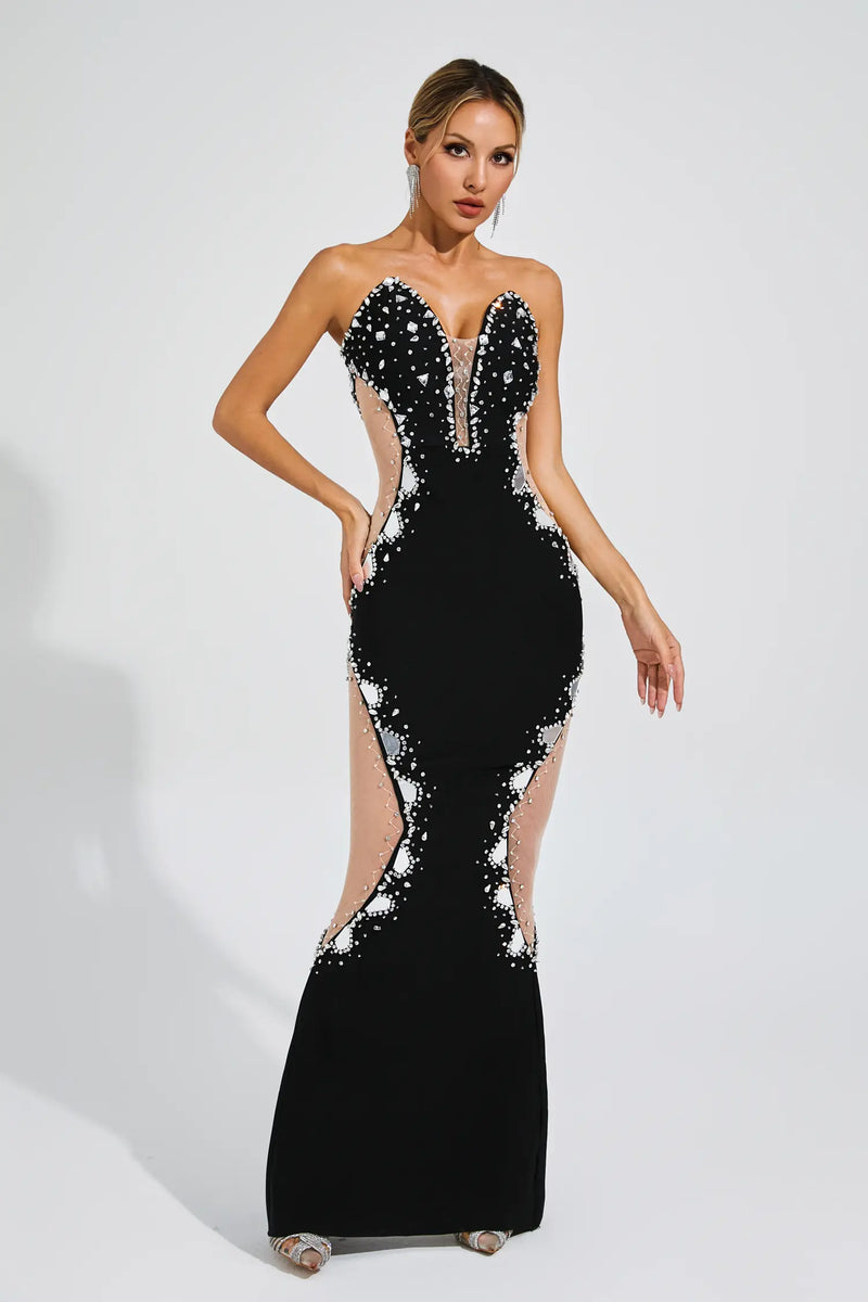 Stiorra Diamond Mesh Bandage Dress In Black