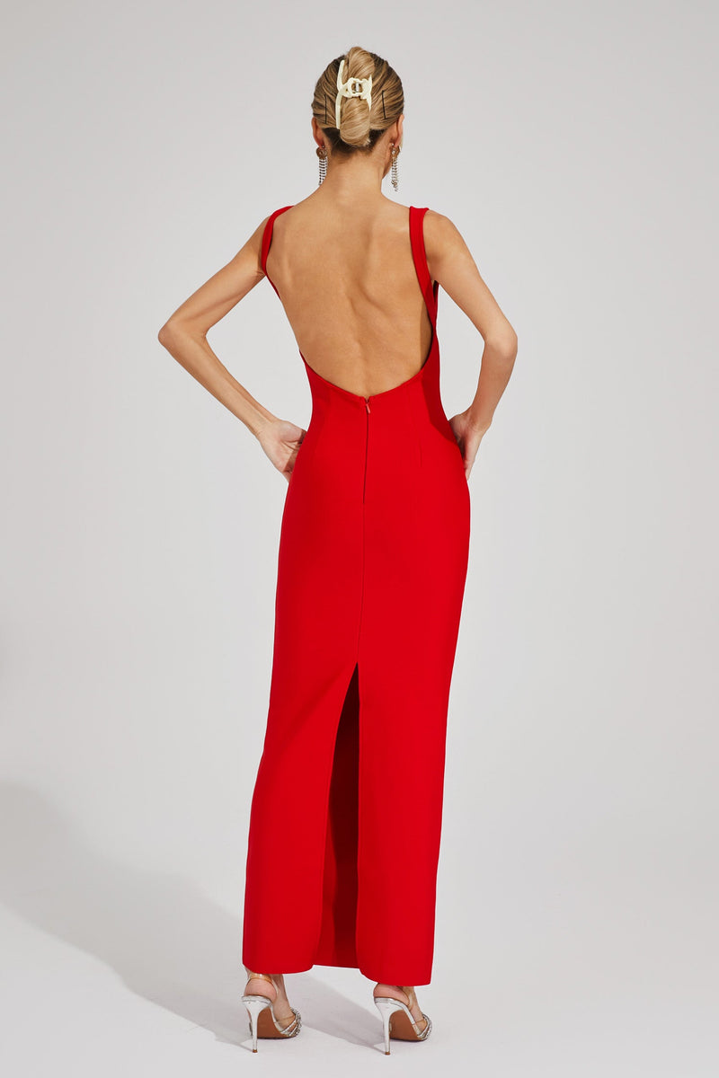 Pepita Backless V-neck Bandage Maxi Dress In Red