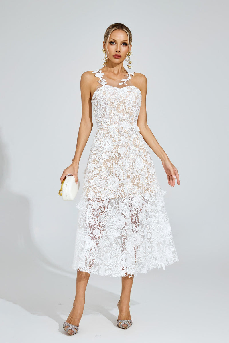 Dryssa Lace Midi Dress In White